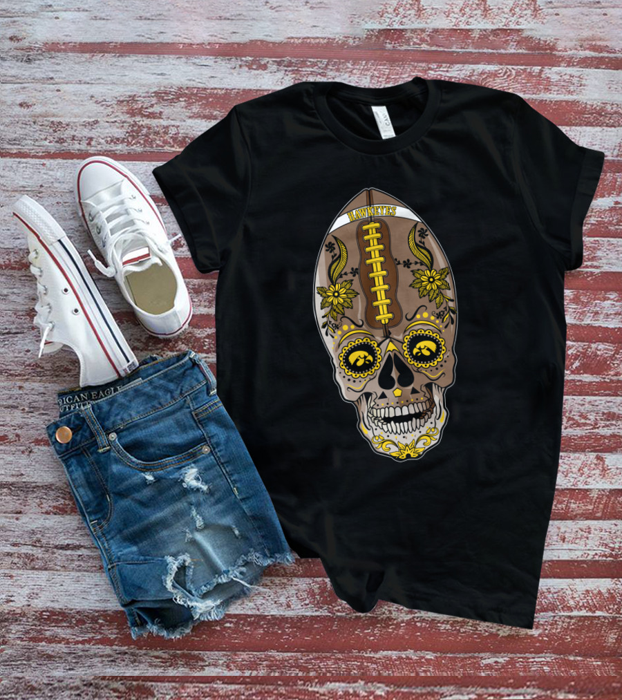 Hawkeyes Football Sugar Skull T-Shirt