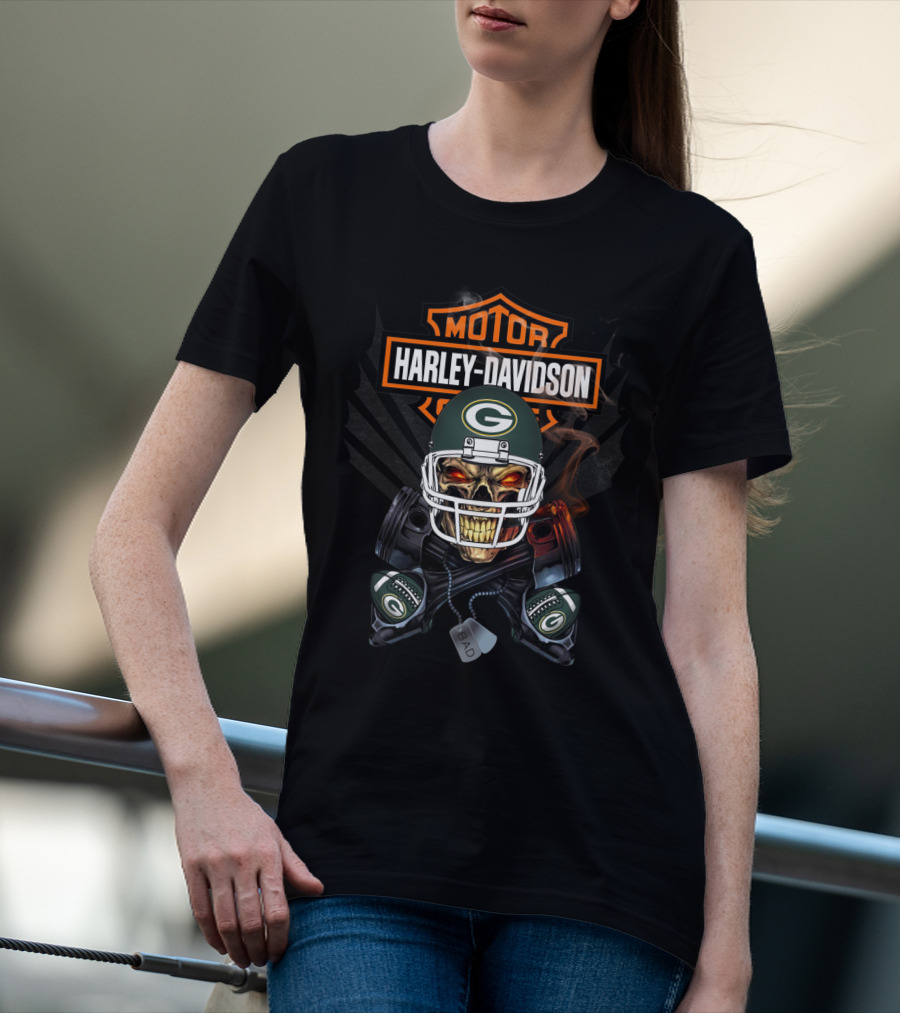Harley Davidson Motor Green Bay Packers Skull Helmet T-Shirt