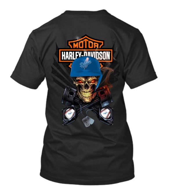 Harley Davidson Los Angeles Dodgers Skull Motor Biker Baseball T-Shirt