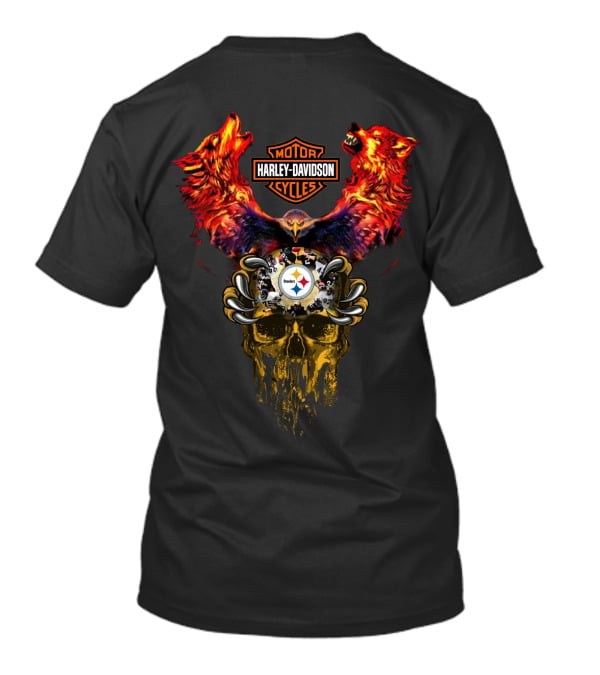 Harley Davidson Motor Cycles Pittsburgh Steelers Wolf Skull T-Shirt