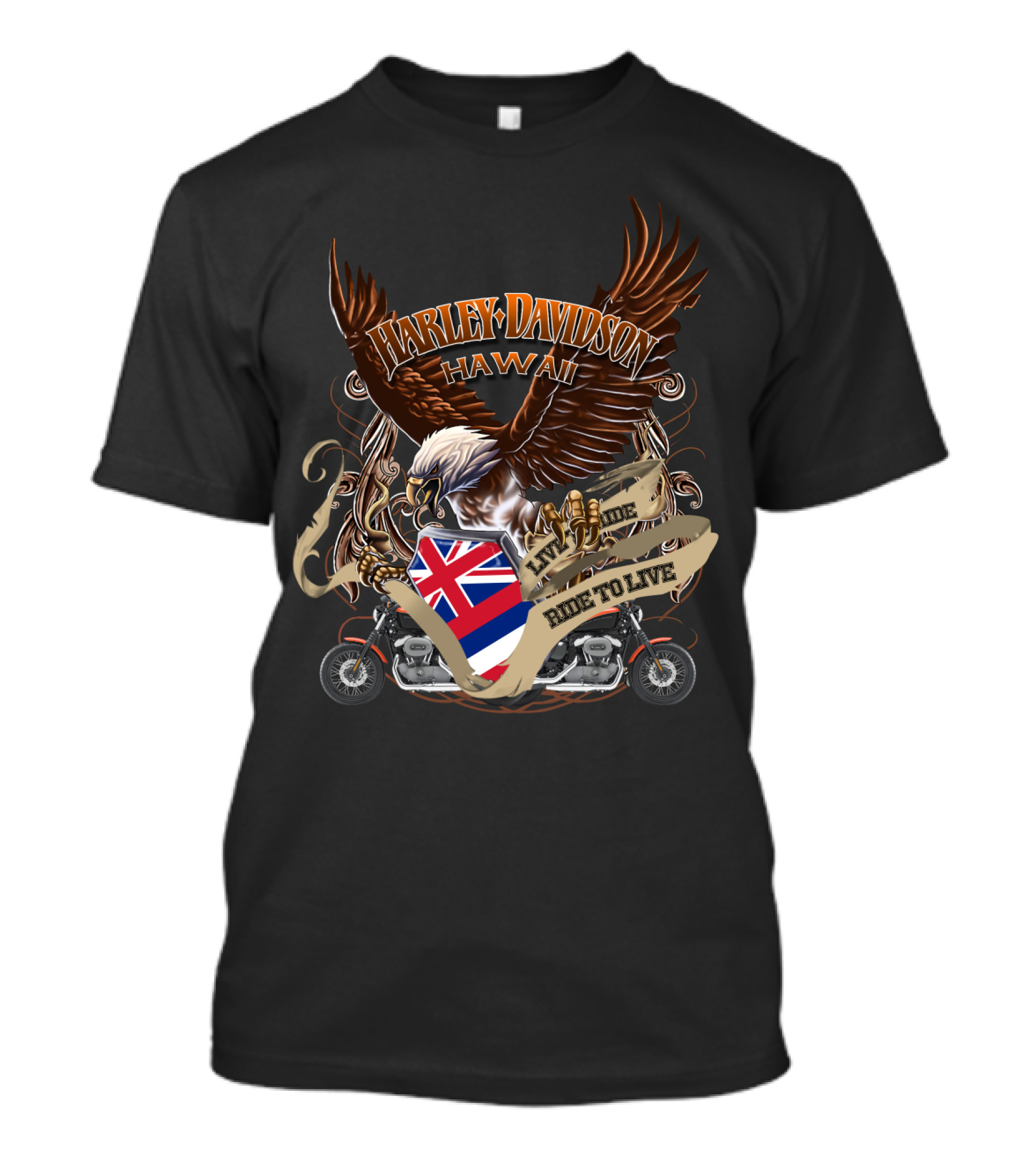 Harley Davidson Hawaii Live To Ride Ride To Live Eagle And Motorcycle T-Shirt