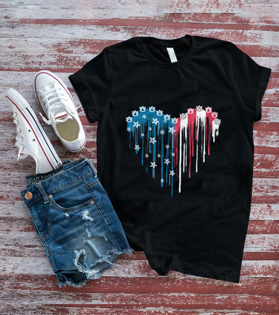 Auburn Tigers Heart Stars Red White Blue T-Shirt