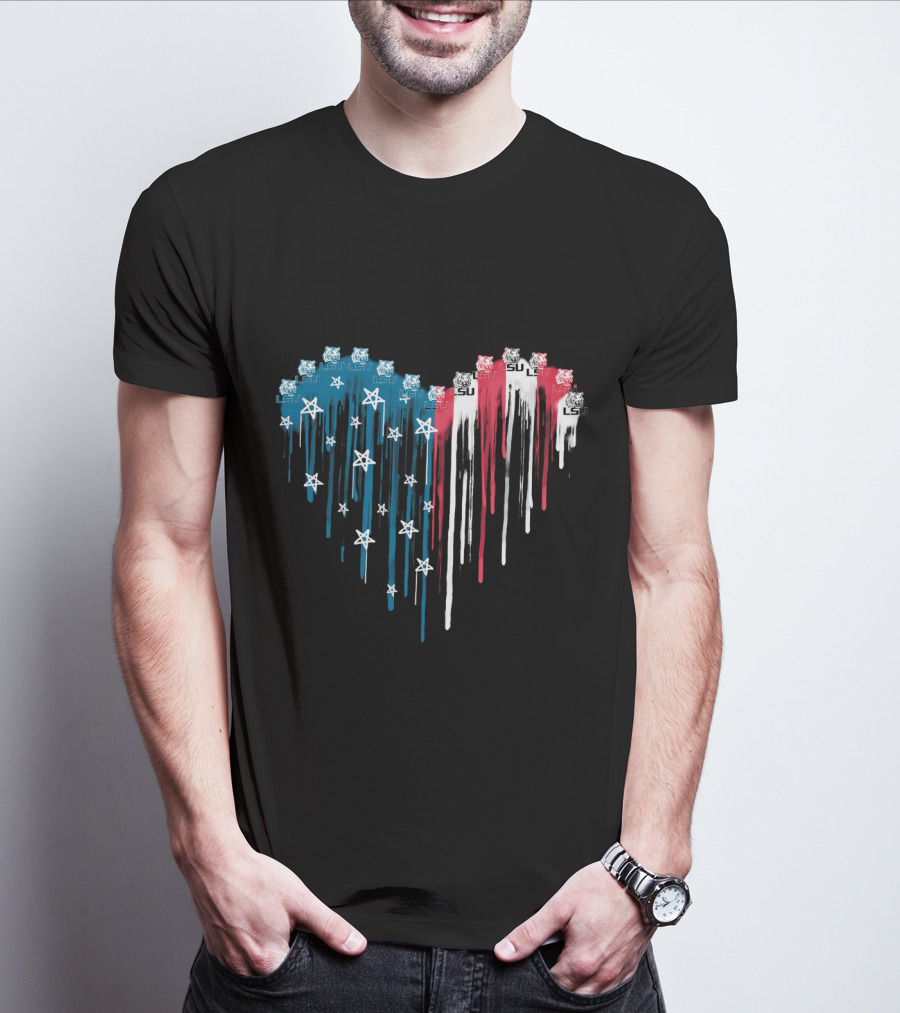 Lsu Tigers Heart American Flag Drips T-Shirt