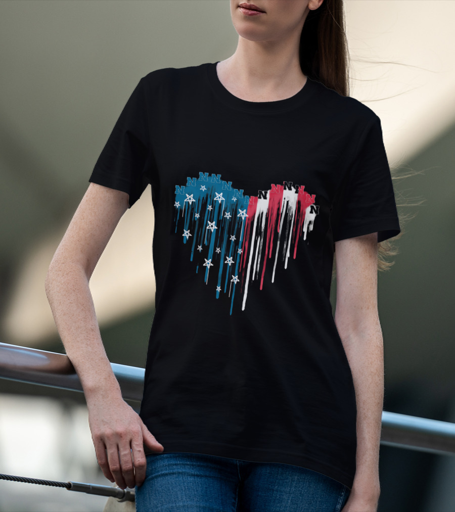 Nebraska Cornhuskers N Star Heart Drip Red White Blue T-Shirt