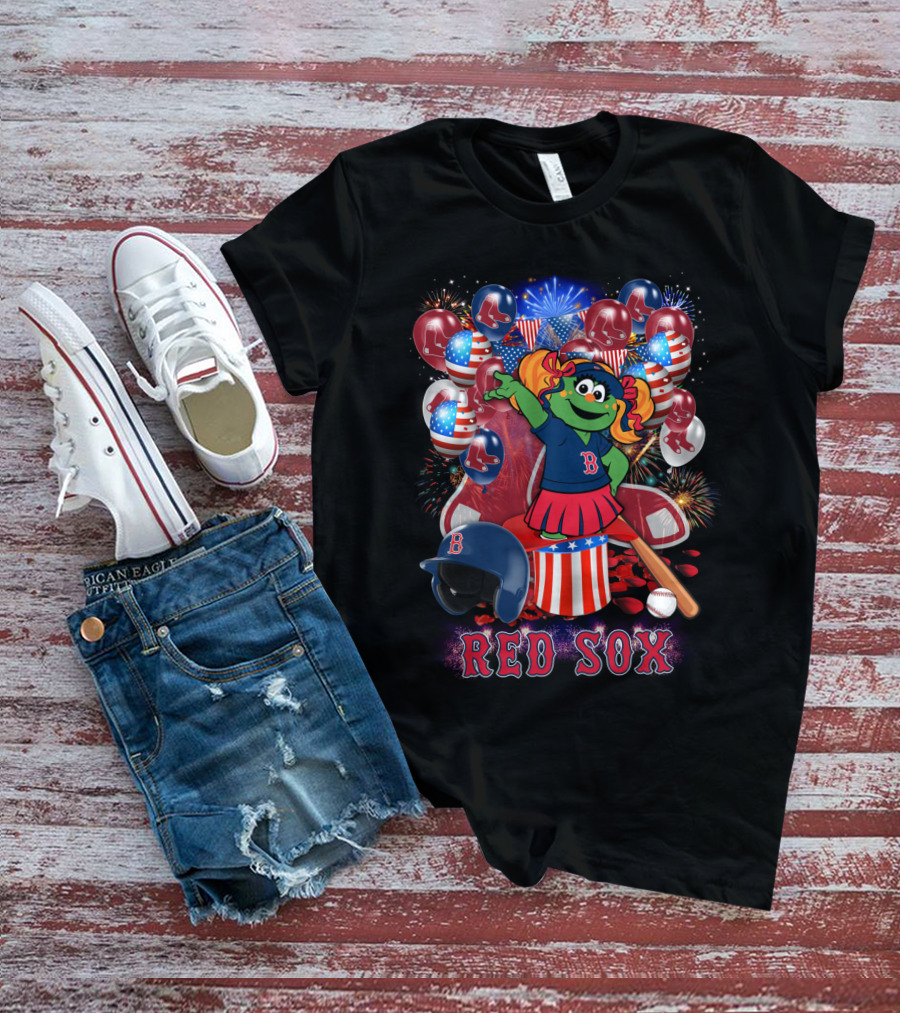 Boston Red Sox Patriotic Mascot Celebration Baseball Balloons Fireworks T-Shirt