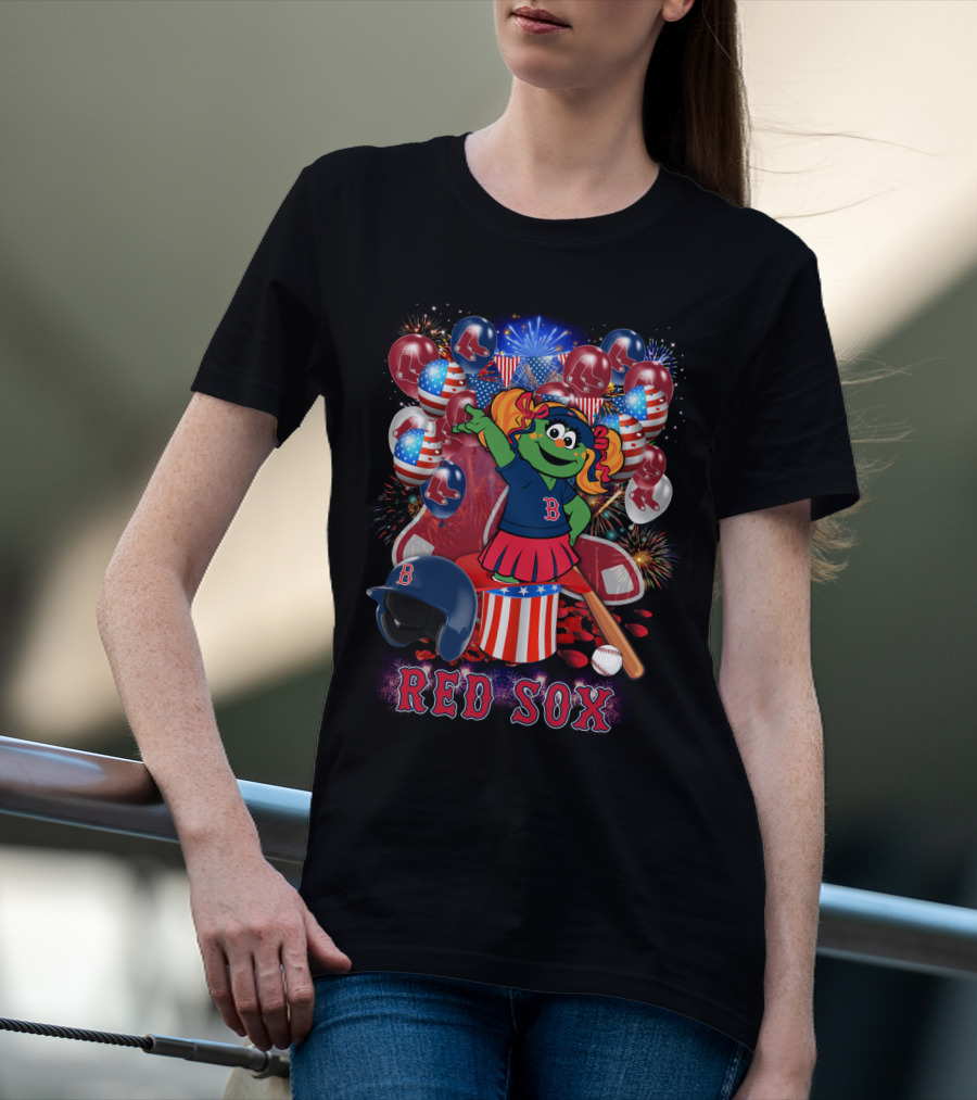Boston Red Sox Patriotic Mascot Celebration Baseball Balloons Fireworks T-Shirt