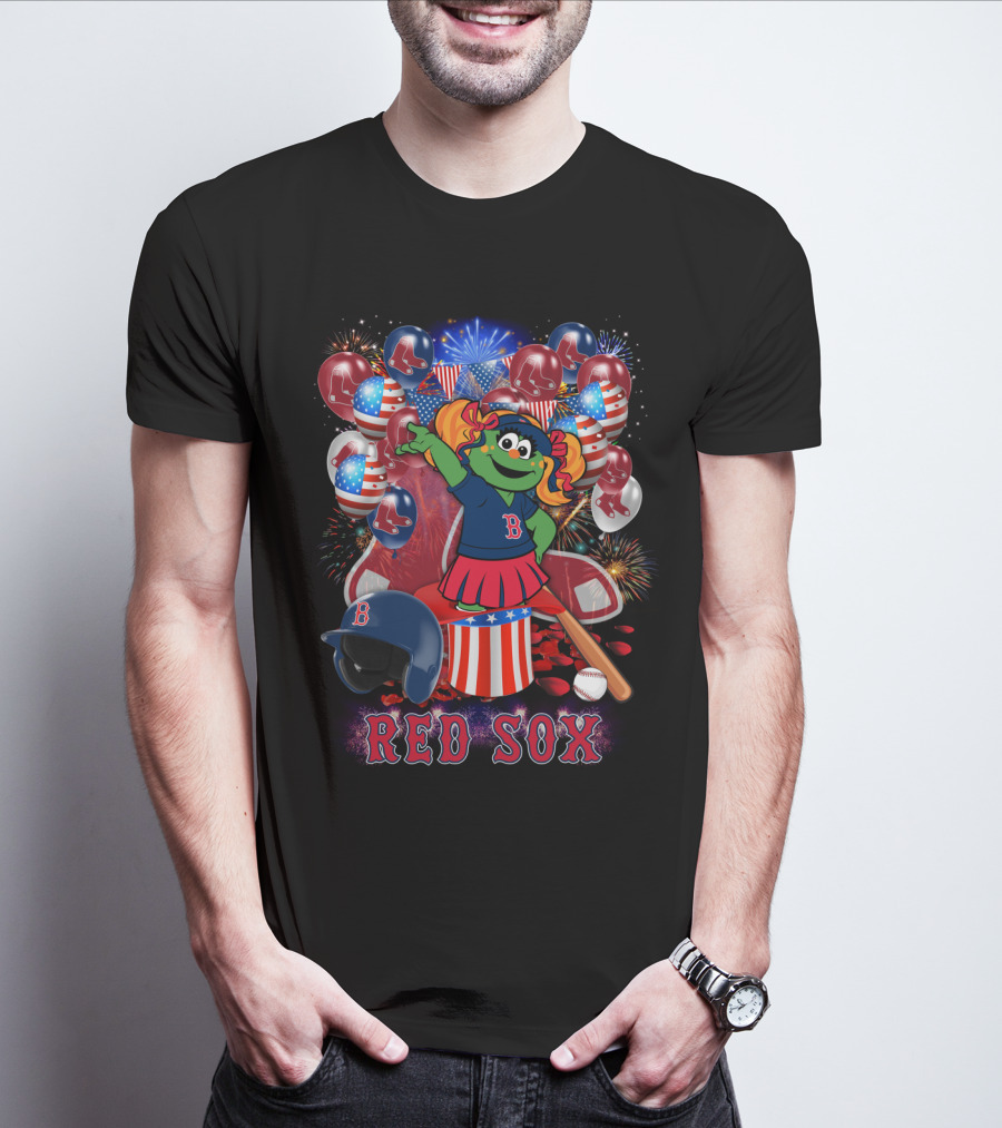Boston Red Sox Patriotic Mascot Celebration Baseball Balloons Fireworks T-Shirt