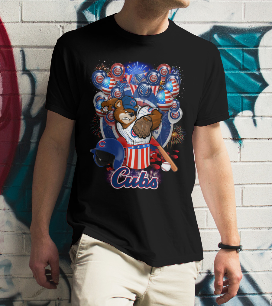 Mlb Chicago Cubs Fireworks Bear And Baseball Celebration T-Shirt
