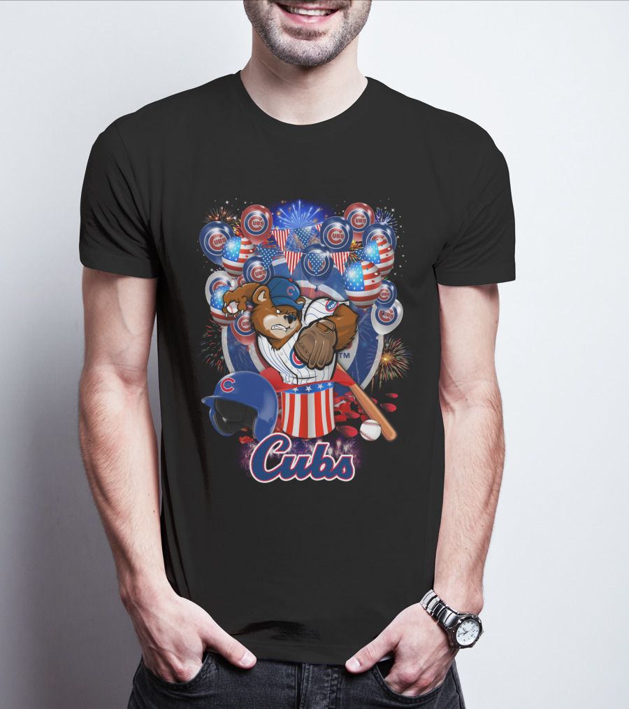 Mlb Chicago Cubs Fireworks Bear And Baseball Celebration T-Shirt