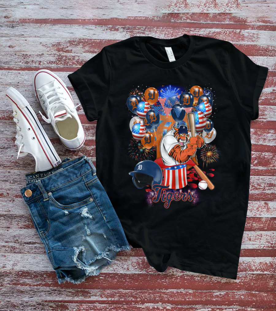 Mlb Detroit Tigers Patriotic Celebration Baseball Fireworks T-Shirt