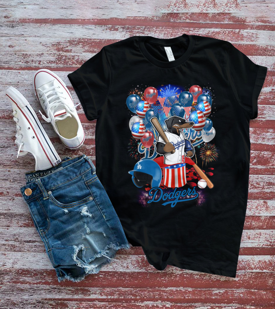 Mlb Los Angeles Dodgers Patriotic Celebration With Fireworks And Balloons T-Shirt