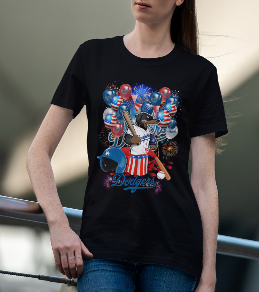 Mlb Los Angeles Dodgers Patriotic Celebration With Fireworks And Balloons T-Shirt