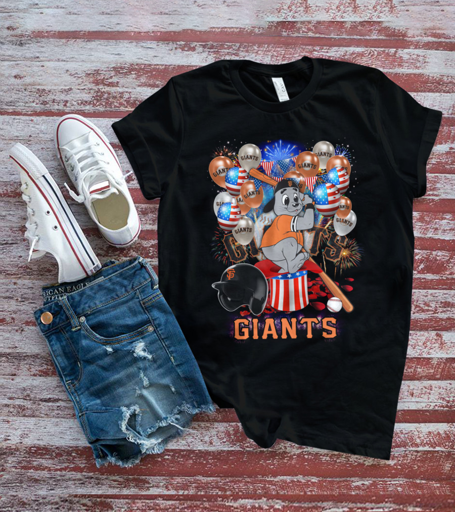 Mlb San Francisco Giants Fireworks Balloons Baseball Bat Helmet T-Shirt