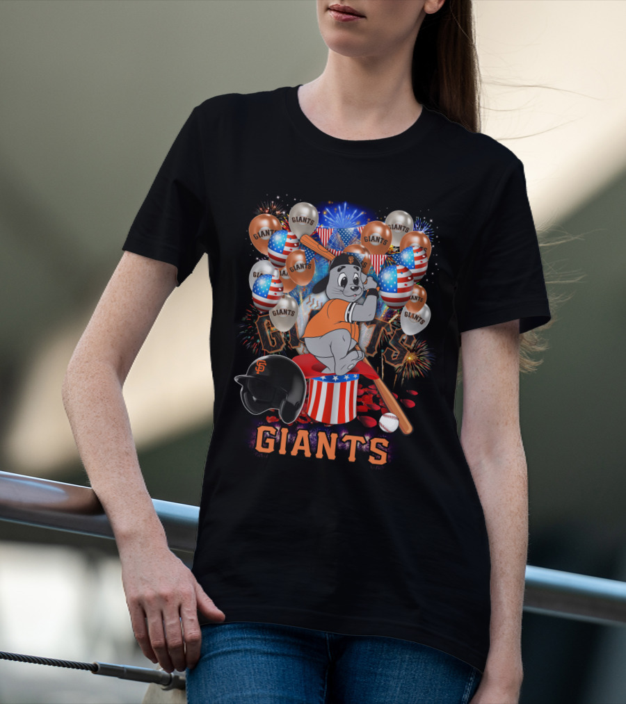 Mlb San Francisco Giants Fireworks Balloons Baseball Bat Helmet T-Shirt