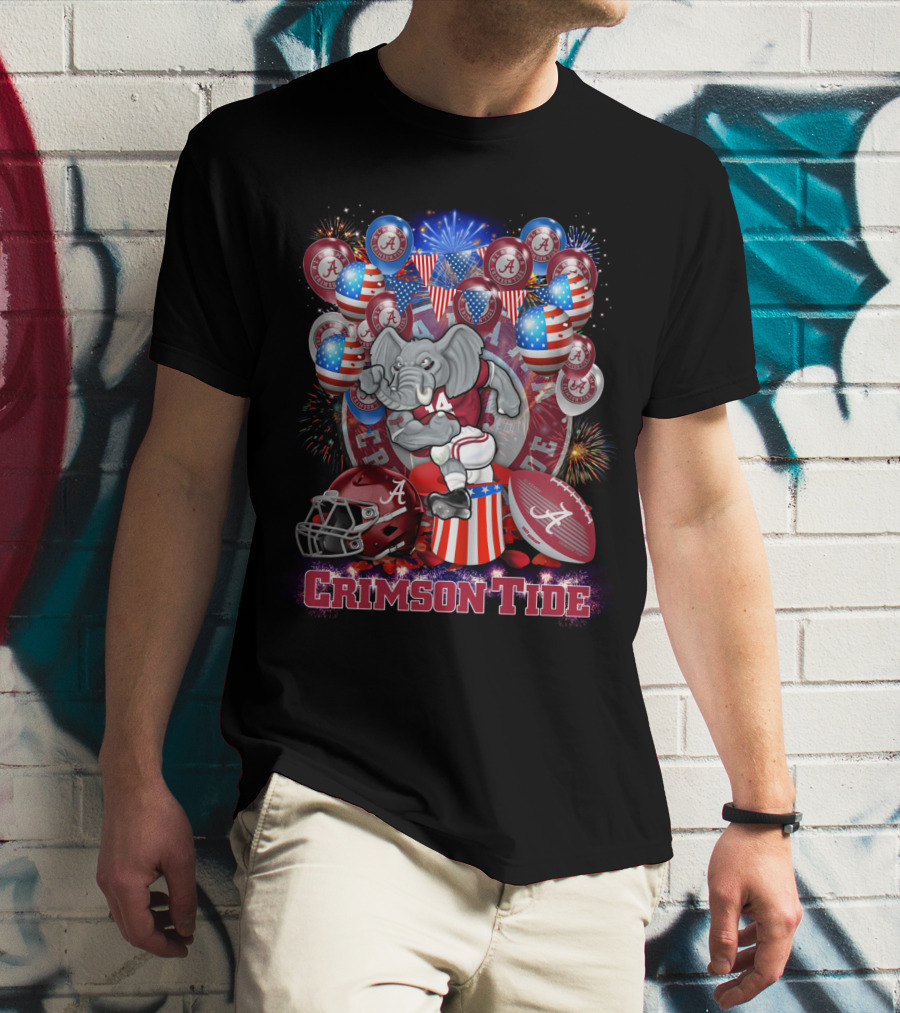 Ncaa Alabama Crimson Tide Elephant Fireworks Football Helmet Flag Balloons T-Shirt