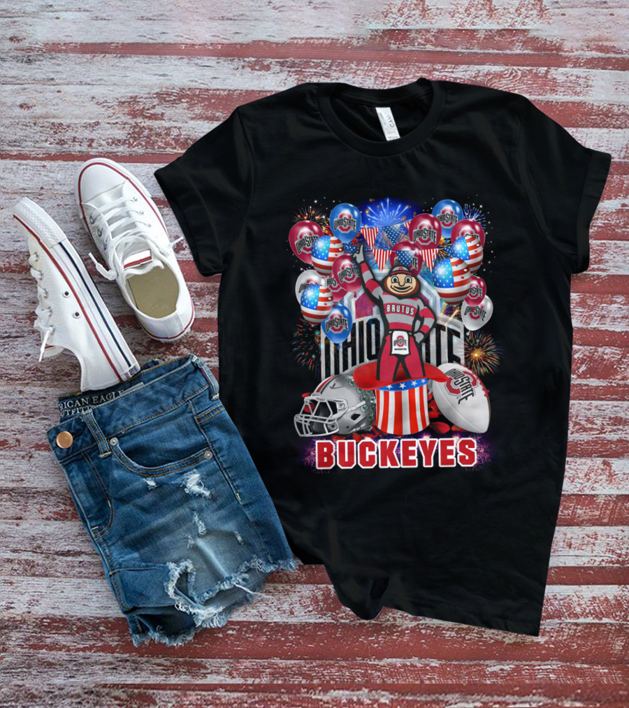 Ncaa Ohio State Buckeyes Brutus Mascot Fireworks And Balloons Celebration T-Shirt
