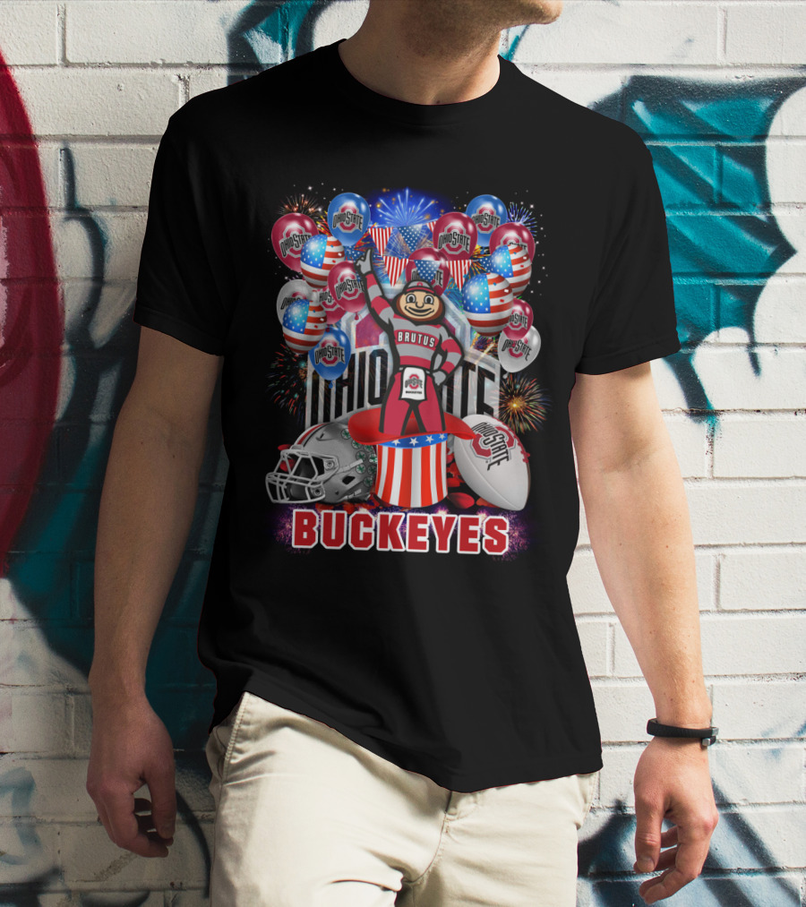 Ncaa Ohio State Buckeyes Brutus Mascot Fireworks And Balloons Celebration T-Shirt
