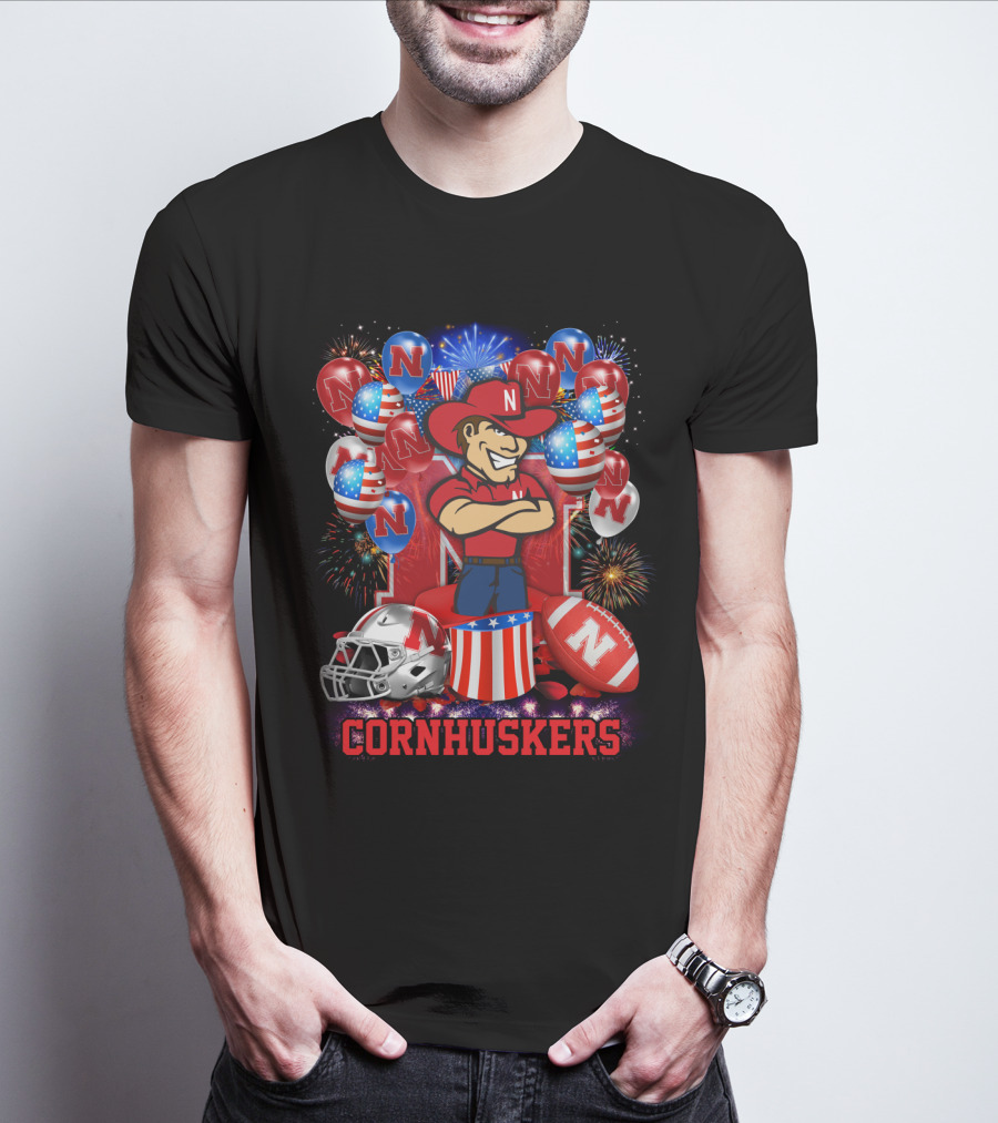 Ncaa Nebraska Cornhuskers Fireworks Balloons Football Helmet T-Shirt