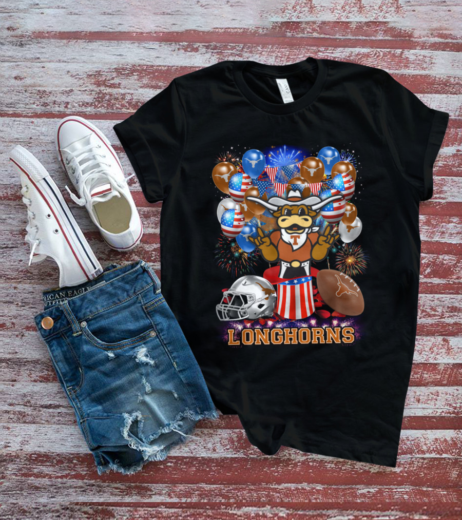 Ncaa Texas Longhorns Mascot Fireworks Balloons Helmet Football T-Shirt
