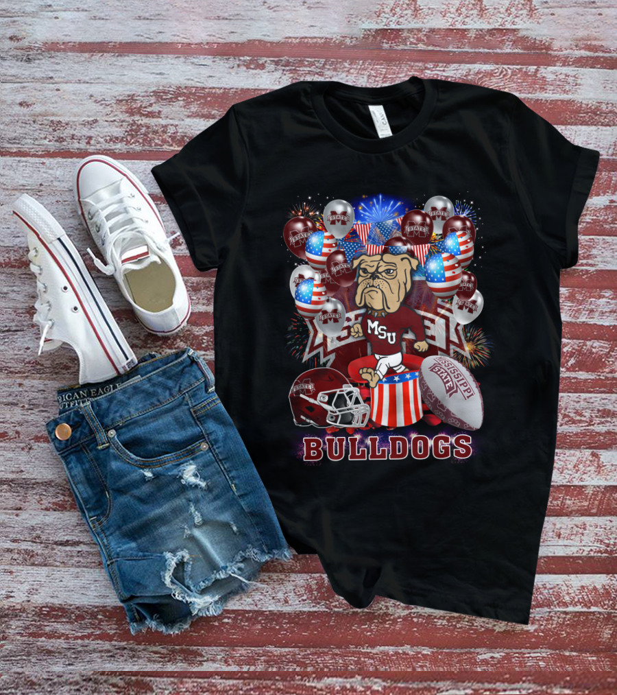Msu Mississippi State Bulldogs Helmet Fireworks Football T-Shirt