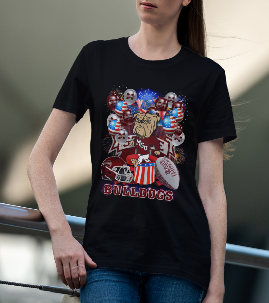 Msu Mississippi State Bulldogs Helmet Fireworks Football T-Shirt