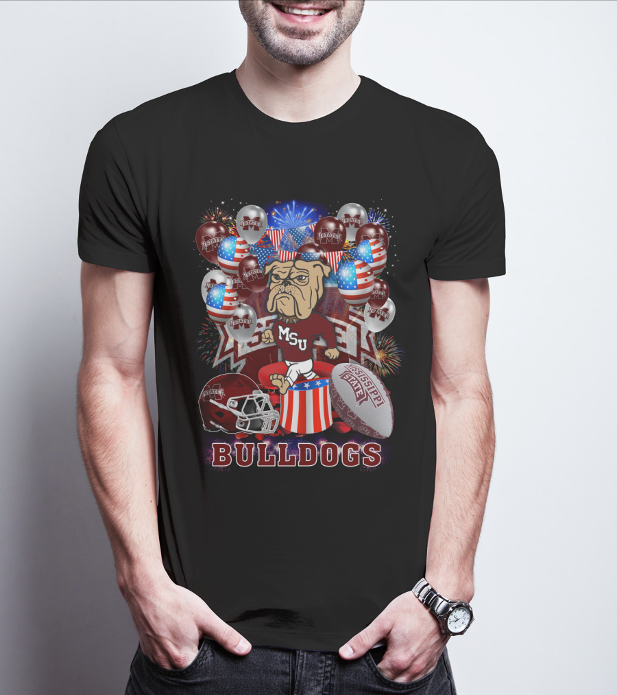 Msu Mississippi State Bulldogs Helmet Fireworks Football T-Shirt