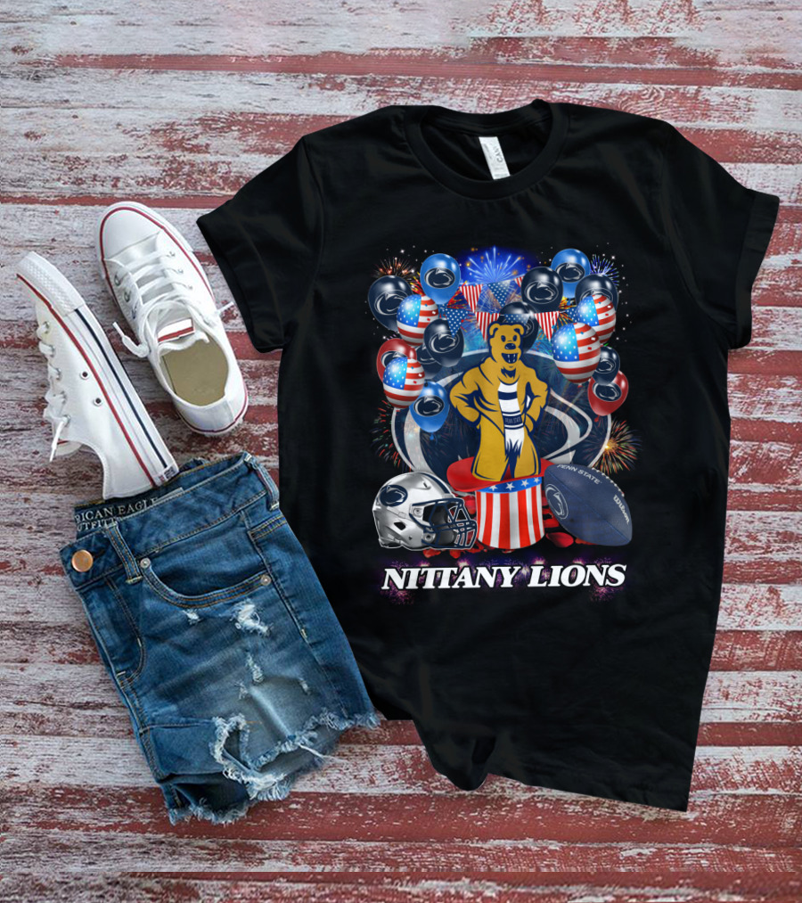 Penn State Nittany Lions Football Spirit With Patriotic Balloons And Fireworks T-Shirt