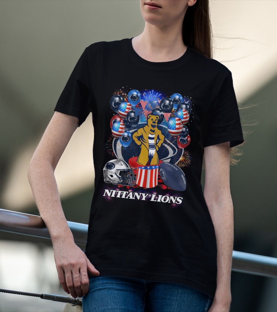 Penn State Nittany Lions Football Spirit With Patriotic Balloons And Fireworks T-Shirt