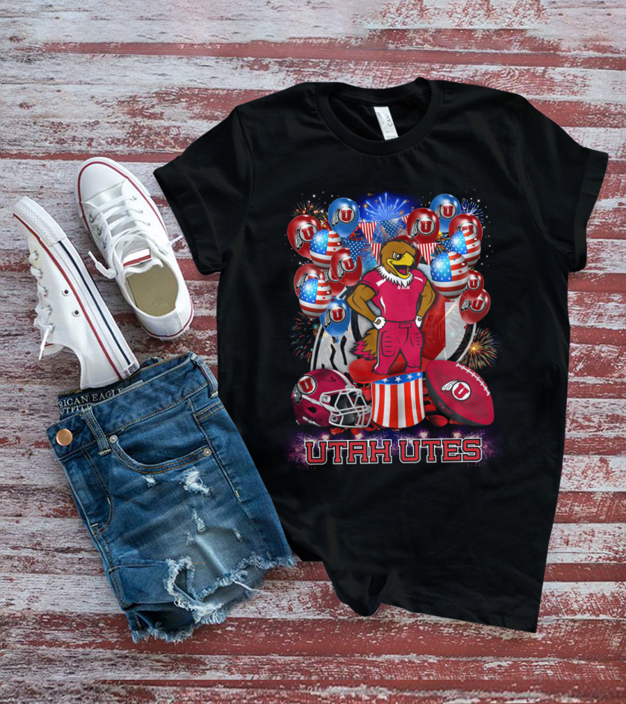 Utah Utes Patriotic Eagle Mascot And Football Helmet T-Shirt