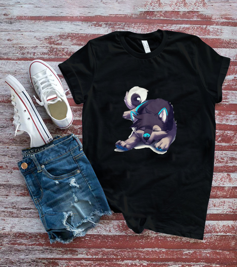 Gorgeous Dog Sleeping With Blue Ears And Tail Highlights T-Shirt