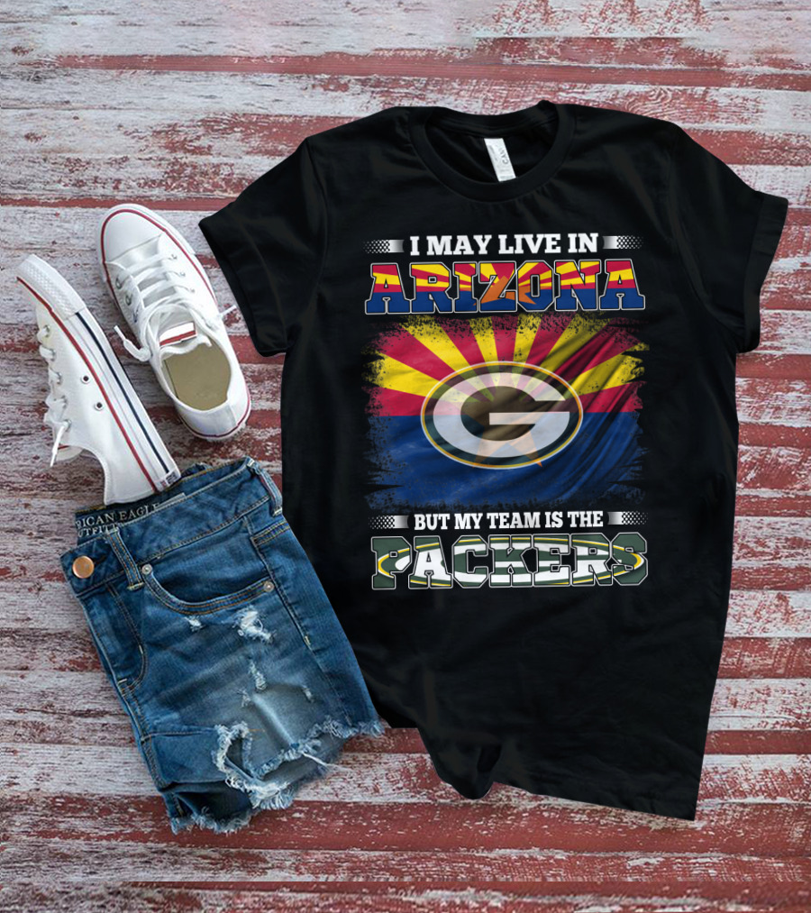 Arizona Living Packers Loyalty With Iconic Green Bay Logo And Flag Background T-Shirt