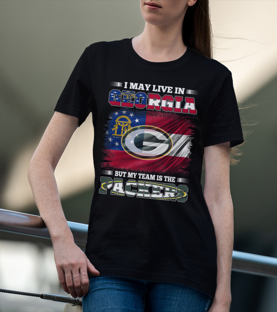 I May Live In Georgia But My Team Is The Packers Georgia Flag Background T-Shirt