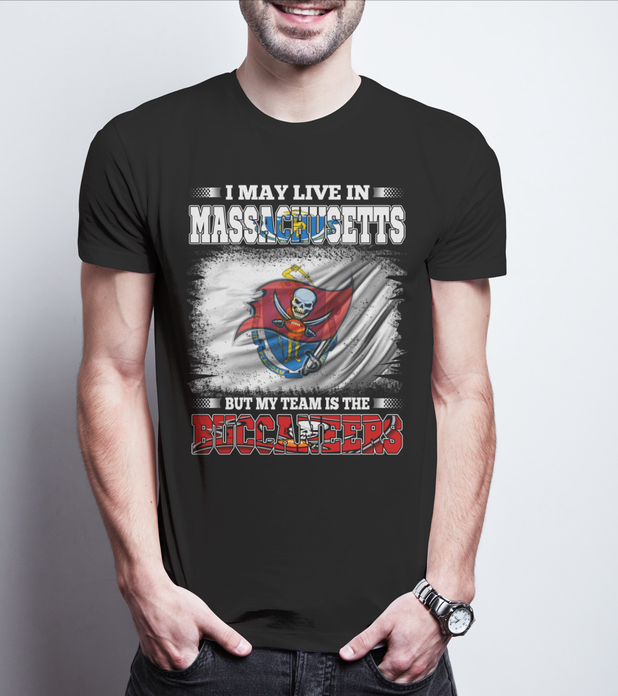 Massachusetts Resident Supporting Buccaneers With Flag And Skull T-Shirt