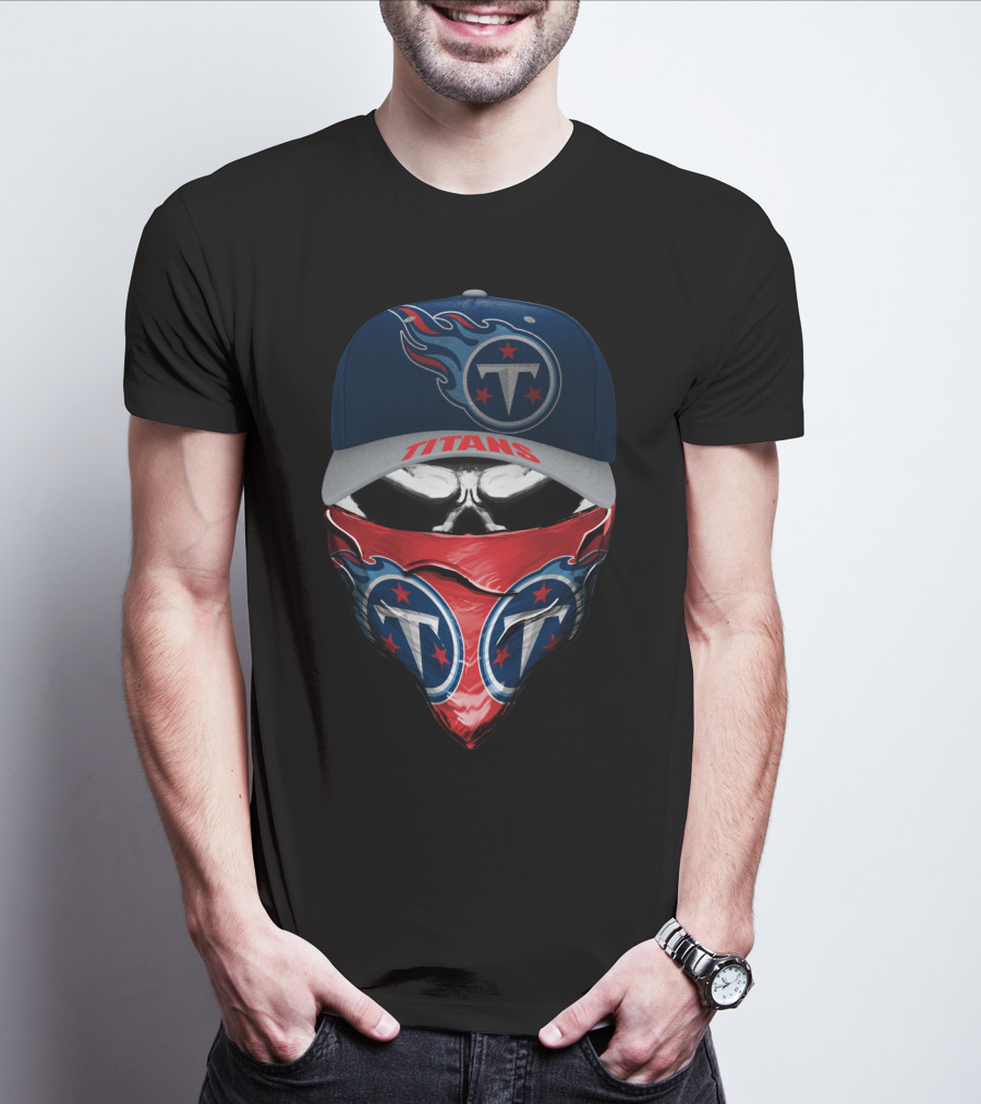 Tennessee Titans Skull With Logo Cap And Bandana T-Shirt