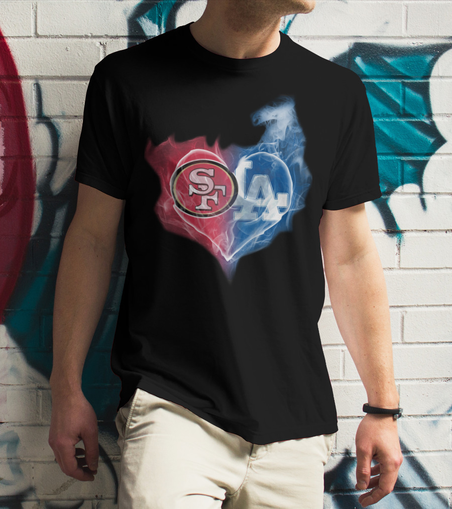 49ers SF And LA Dodgers Heart Fusion T-Shirt