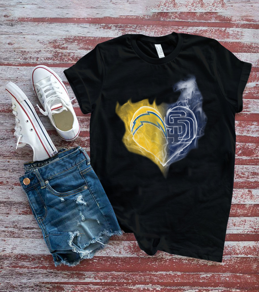 Chargers Padres Heart Symbol Collaboration T-Shirt