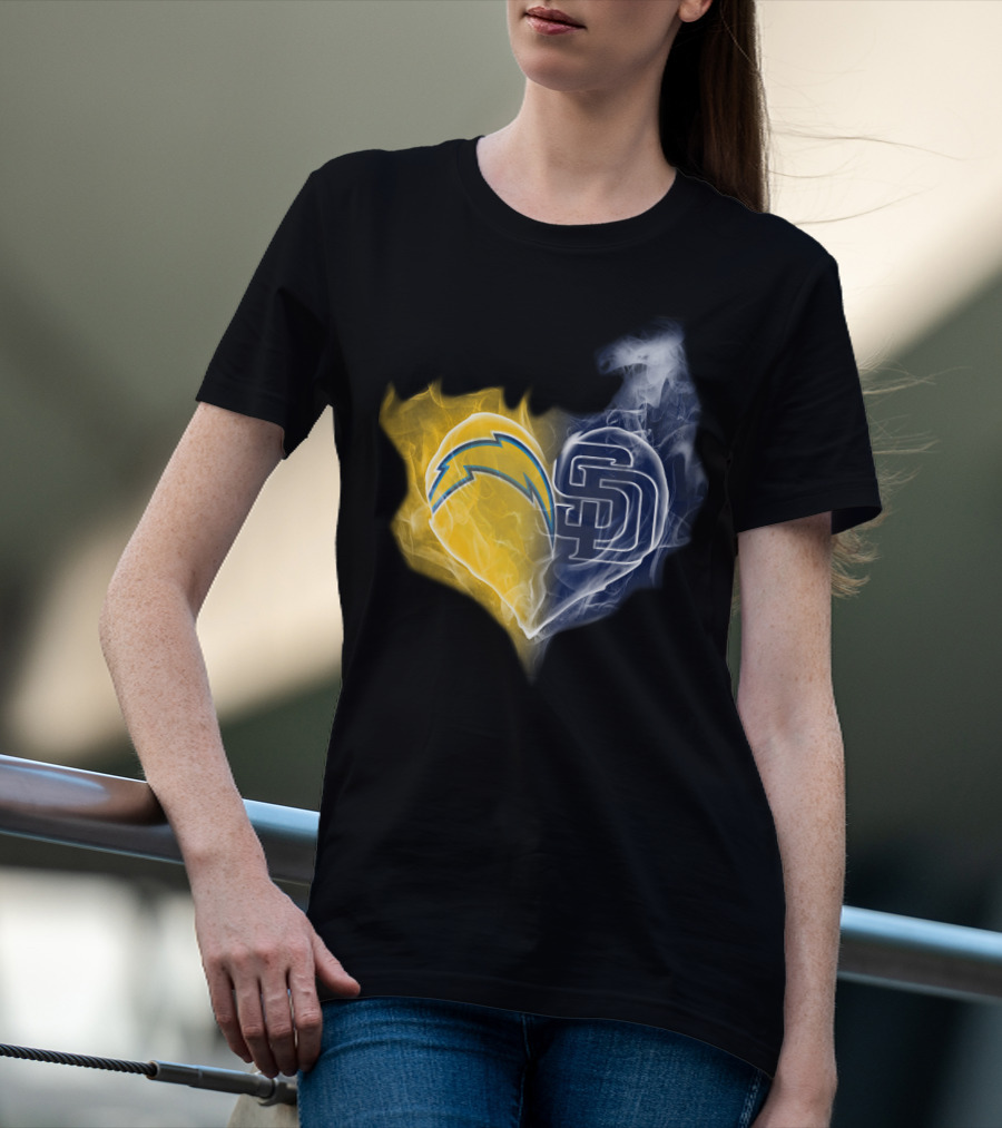 Chargers Padres Heart Symbol Collaboration T-Shirt