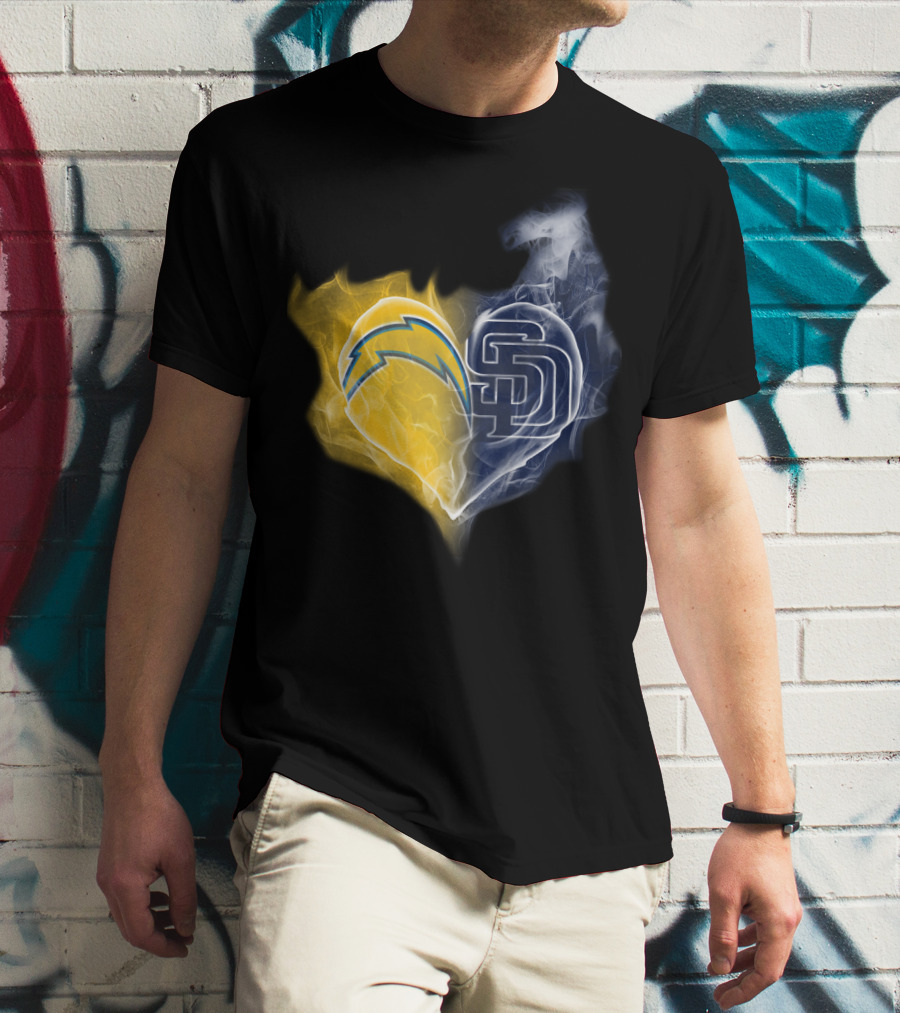 Chargers Padres Heart Symbol Collaboration T-Shirt