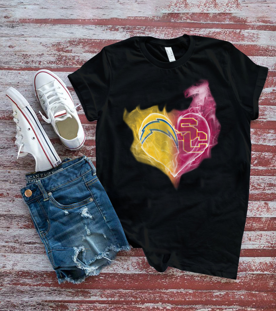 Chargers USC Trojans Heart Symbol Fusion T-Shirt