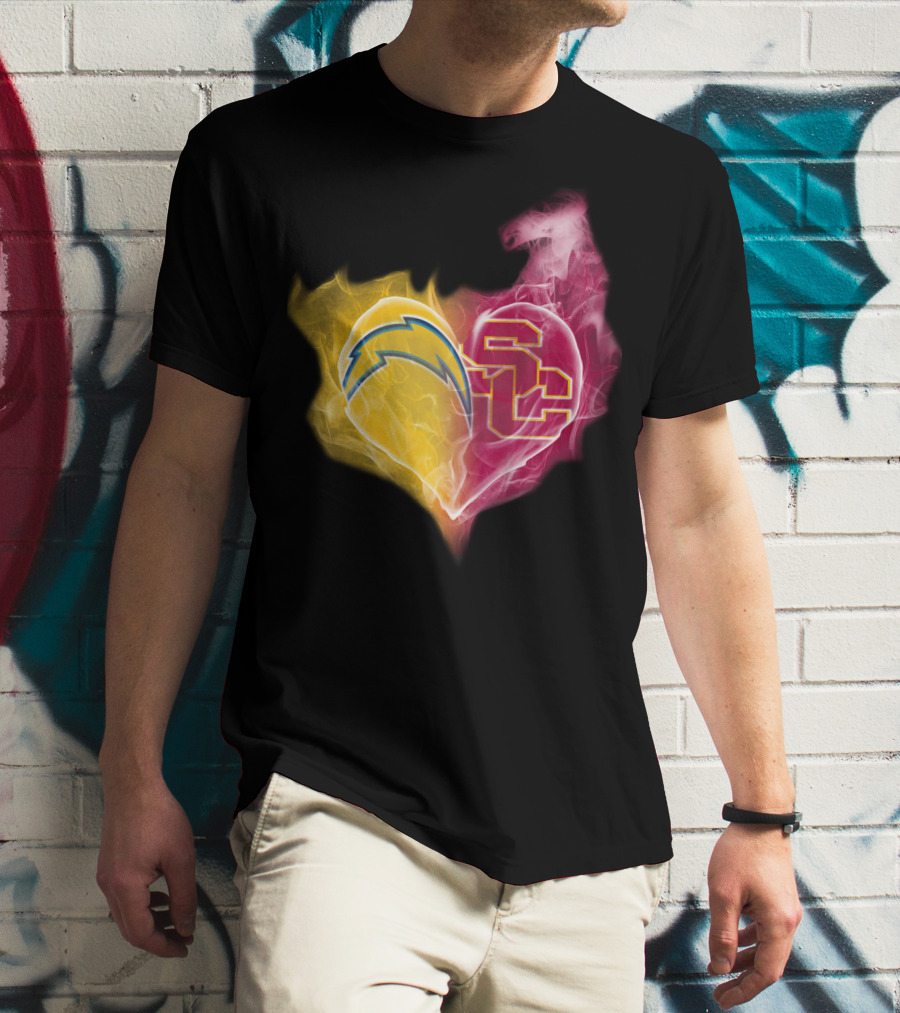 Chargers USC Trojans Heart Symbol Fusion T-Shirt