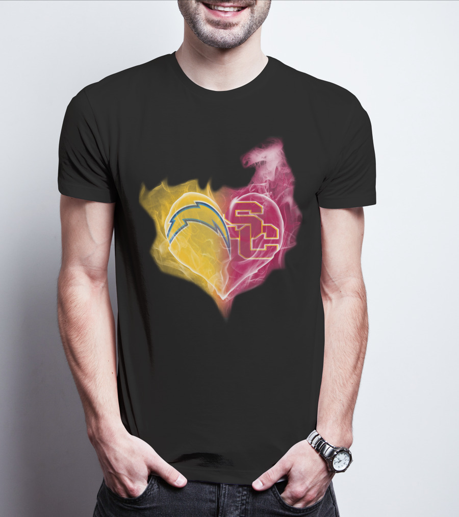 Chargers USC Trojans Heart Symbol Fusion T-Shirt