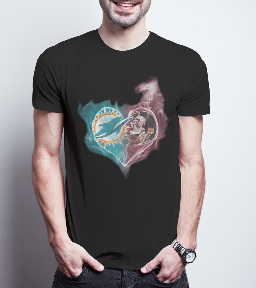Miami Dolphins Florida State Seminoles Logo Heart Fusion T-Shirt