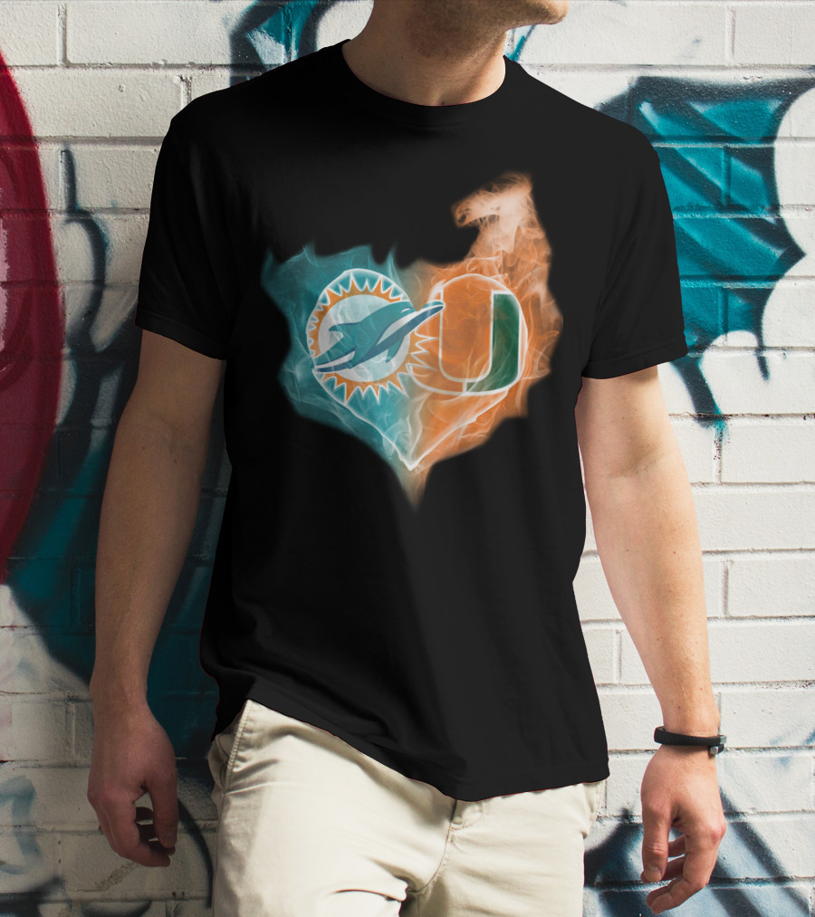 Miami Dolphins Hurricanes Heart Logo Fusion T-Shirt