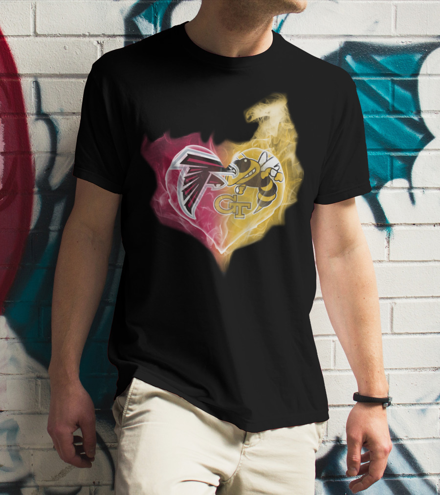 Falcons Georgia Tech Yellow Jackets Heart-Shaped Smoke Merge T-Shirt