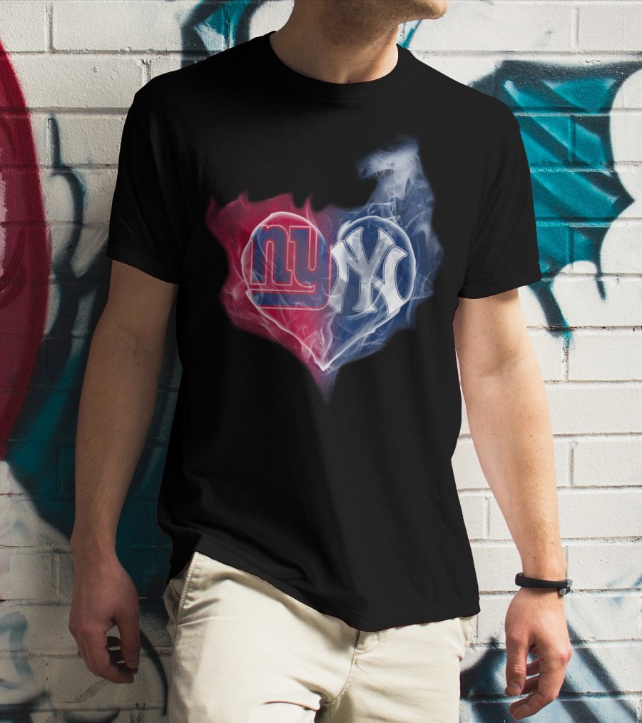 NY Giants NY Yankees Heart Smoke T-Shirt
