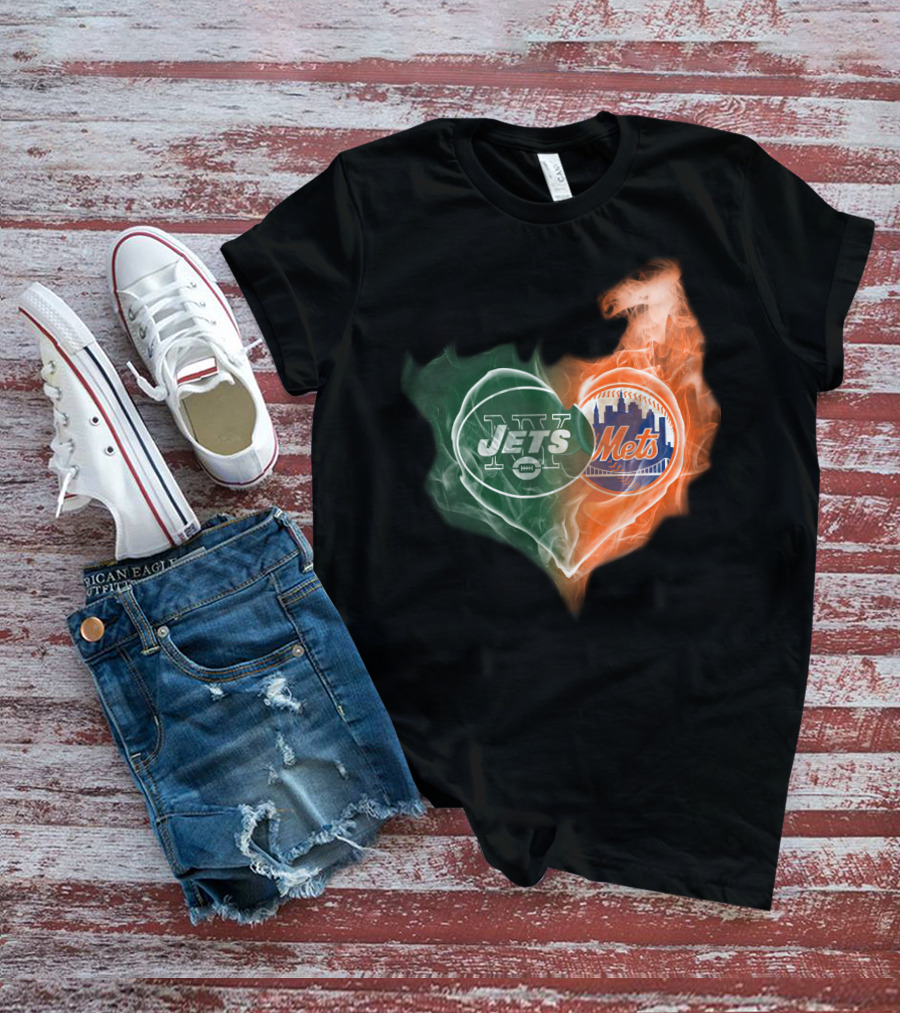 New York Jets Mets Heart Smoke Logo Fusion T-Shirt