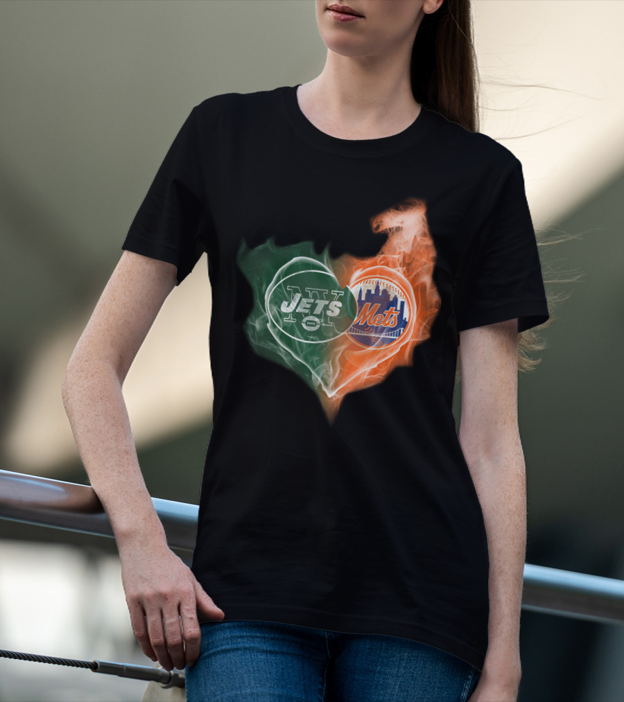 New York Jets Mets Heart Smoke Logo Fusion T-Shirt