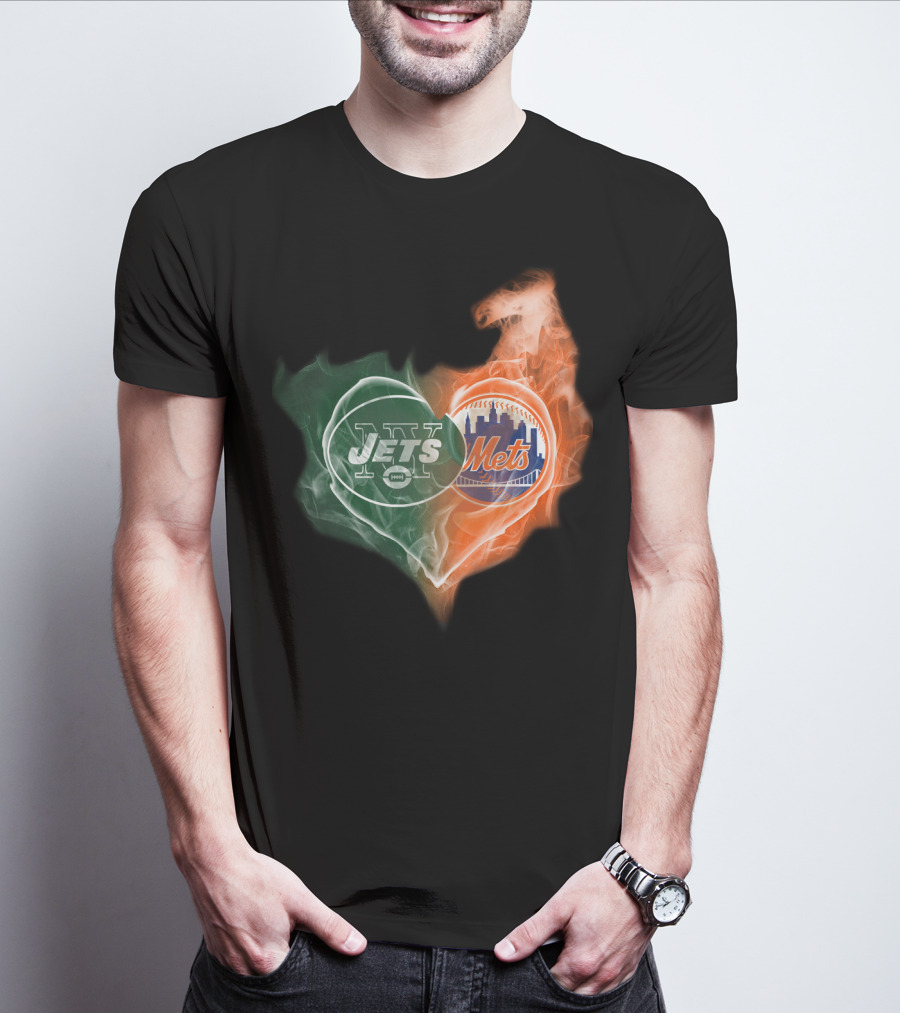New York Jets Mets Heart Smoke Logo Fusion T-Shirt