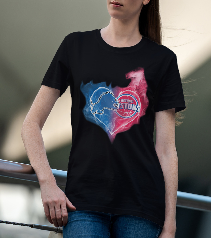 Detroit Lions Pistons Heart Fusion T-Shirt