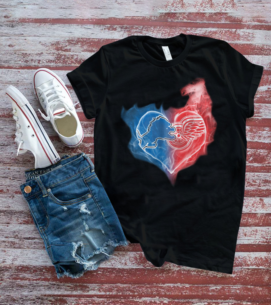 Detroit Lions Red Wings Heart T-Shirt